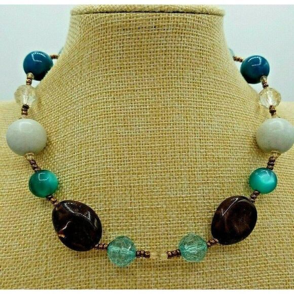 Beaded Choker Necklace Chunky Glass - Picture 1 of 5